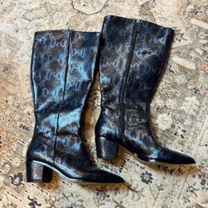Eloquii Glimmer Navy Faux Croc Boots